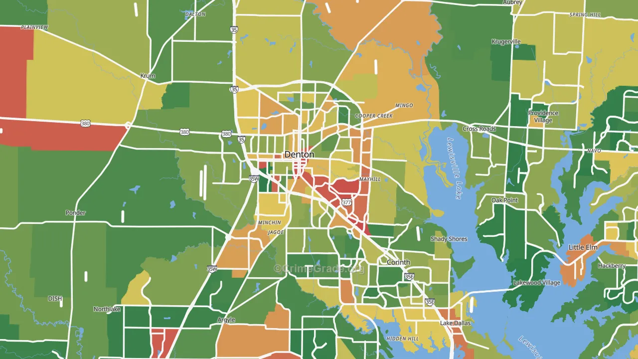Denton, TX Map of Theft Rates
