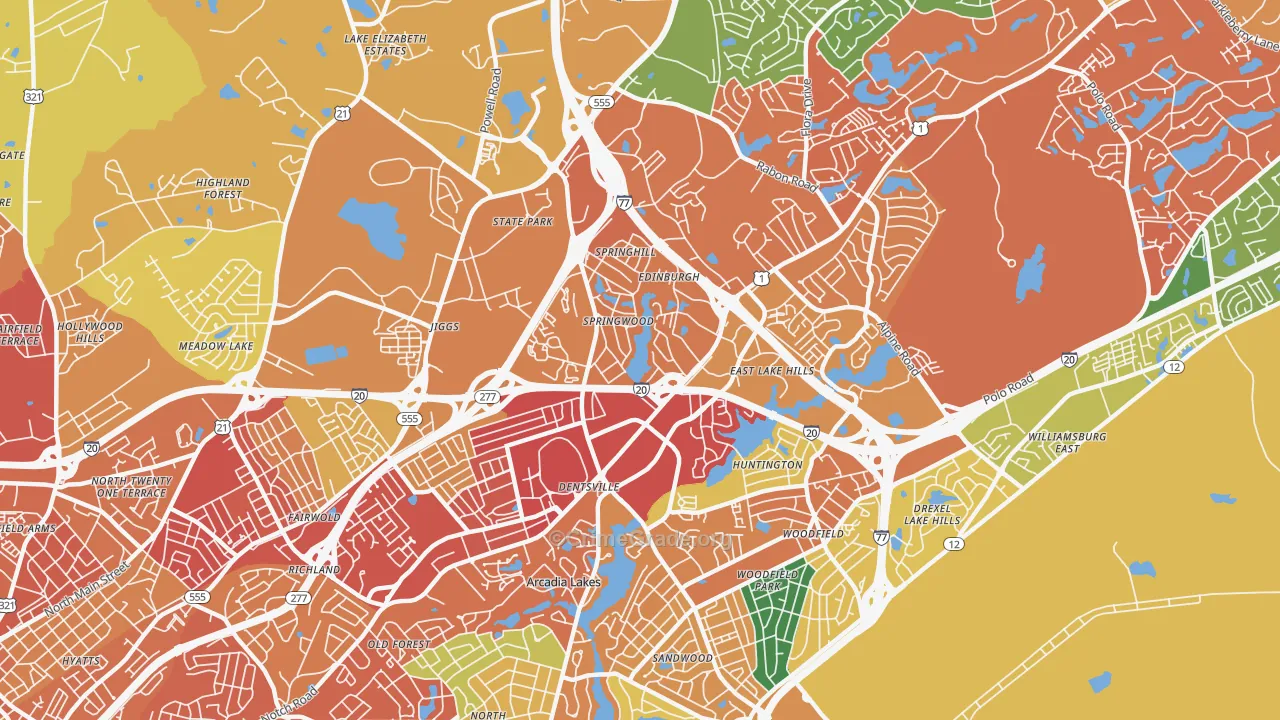 Dentsville, SC Map of Theft Rates