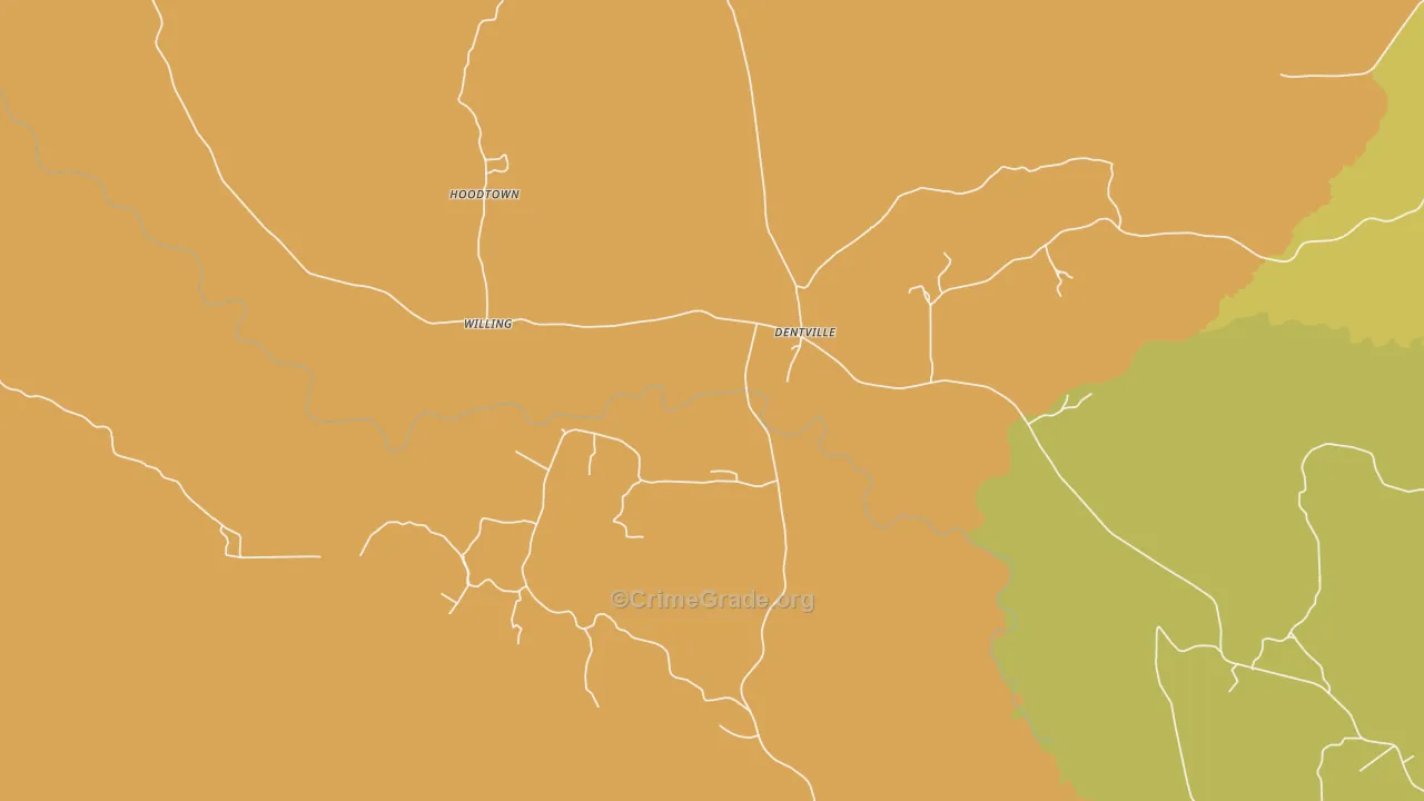 Dentville, MS Map of Theft Rates