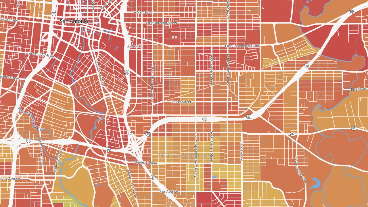 Denver Heights, San Antonio, TX Map of Theft Rates