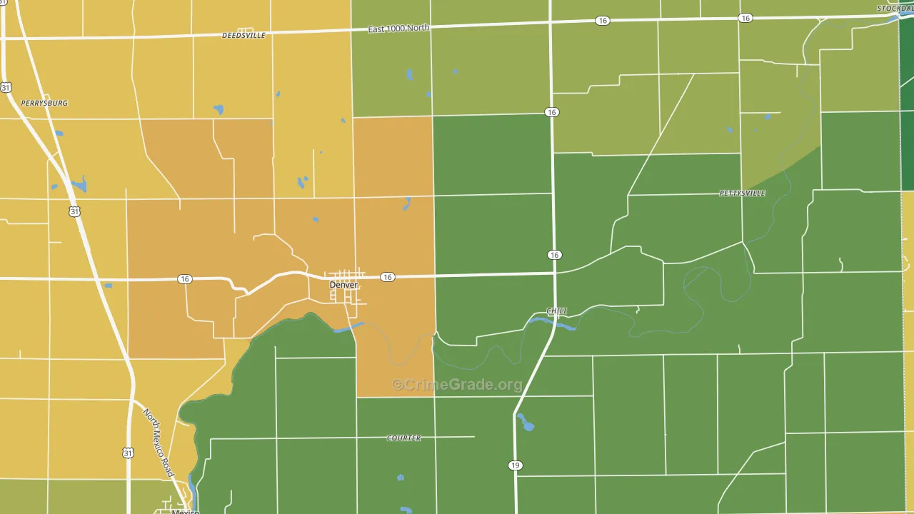 Denver, IN Map of Theft Rates