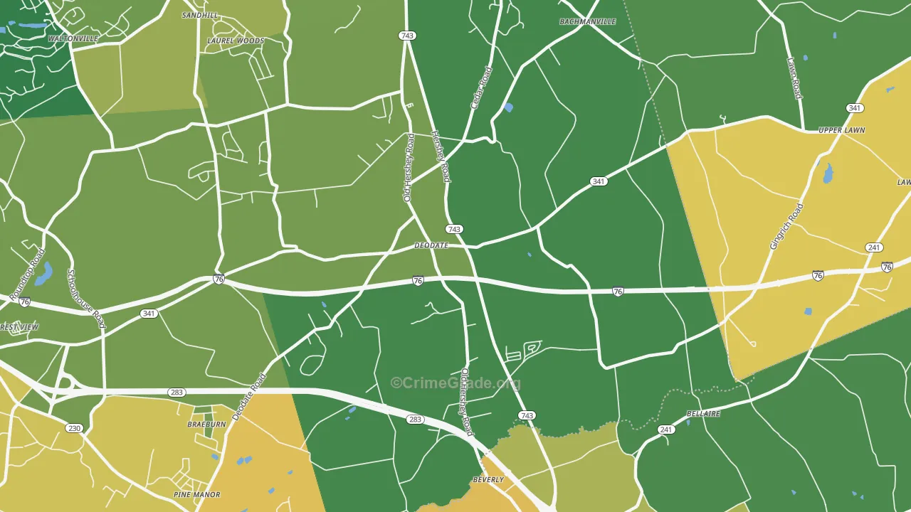 Deodate, PA Map of Theft Rates