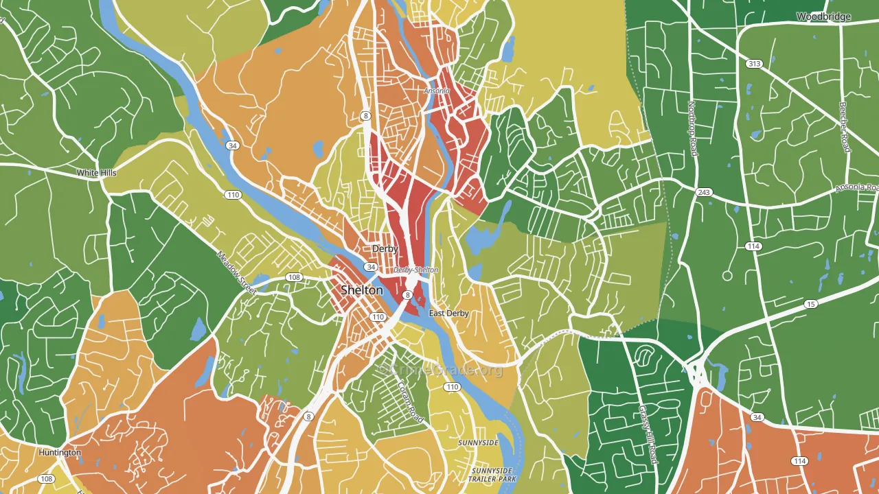 Derby, CT Map of Theft Rates