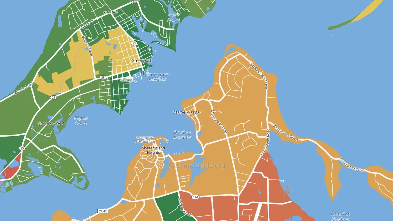 Dering Harbor, NY Map of Theft Rates