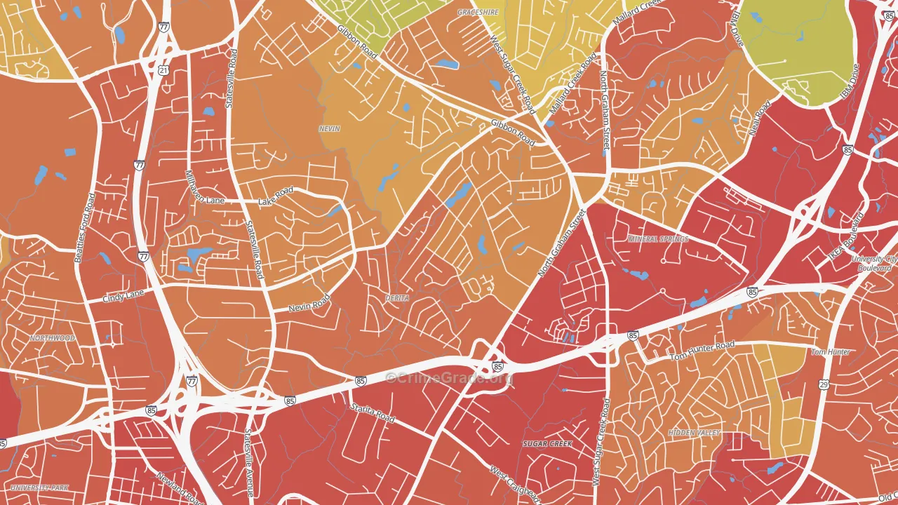 Derita-Statesville, Charlotte, NC Map of Theft Rates