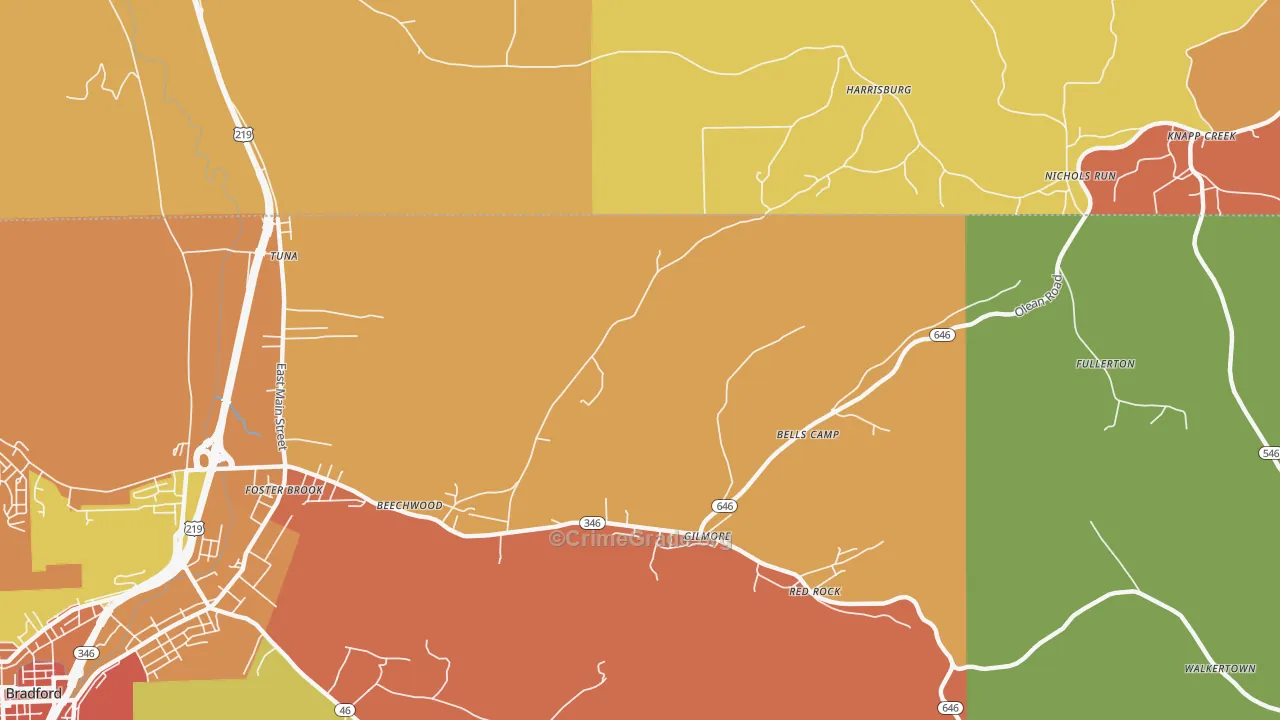 Derrick City, PA Map of Theft Rates