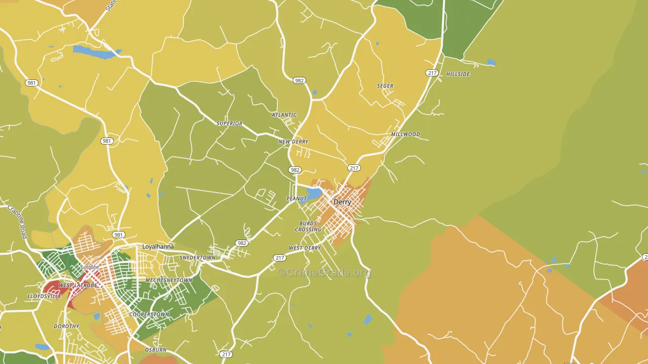 Derry, PA Map of Theft Rates