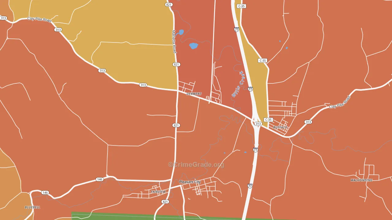 Derwent, OH Map of Theft Rates