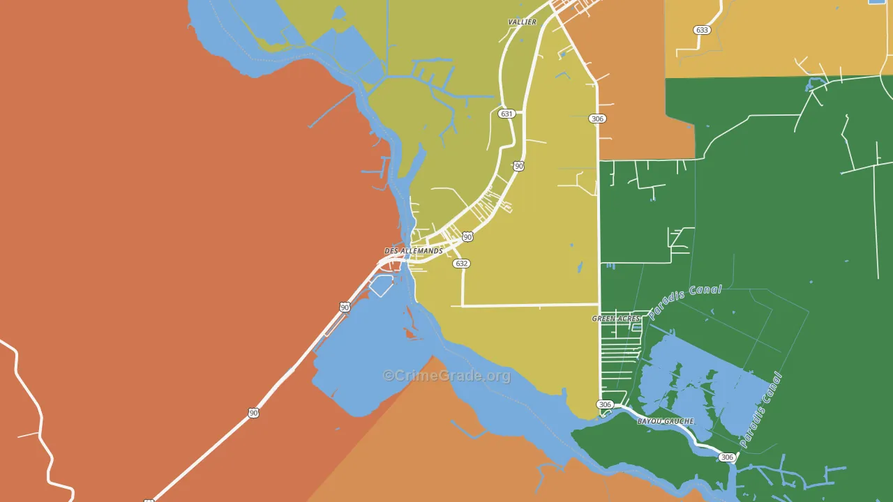Des Allemands, LA Map of Theft Rates