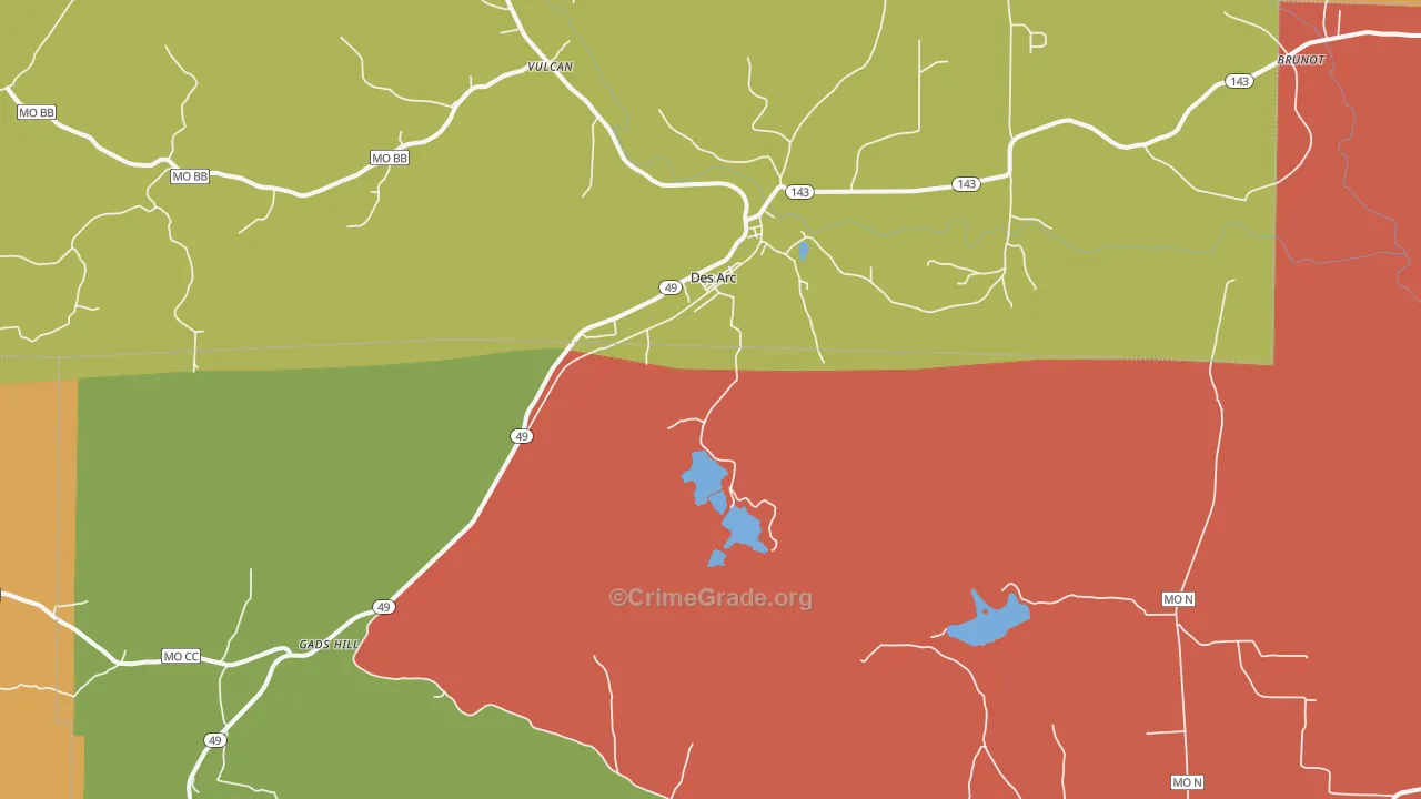 Des Arc, MO Map of Theft Rates