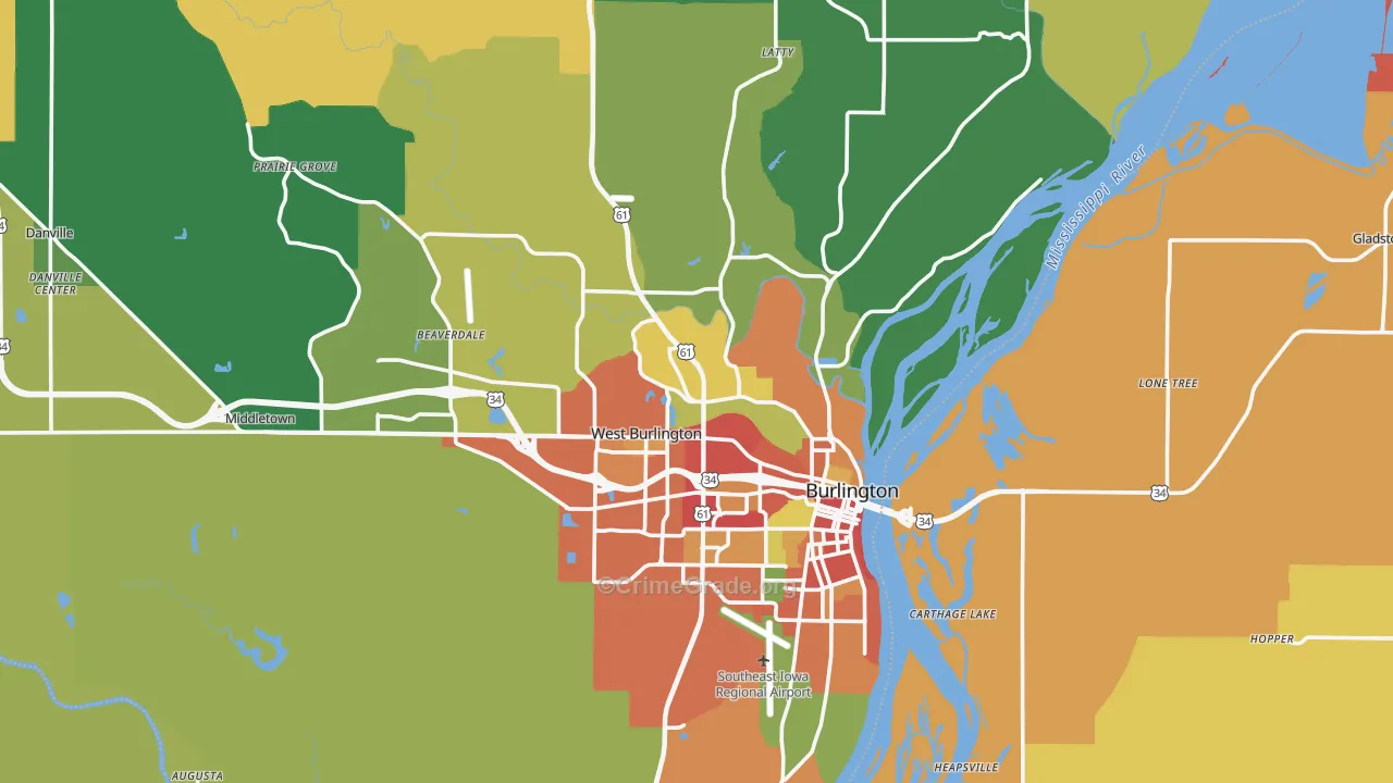 Des Moines County, IA Map of Theft Rates