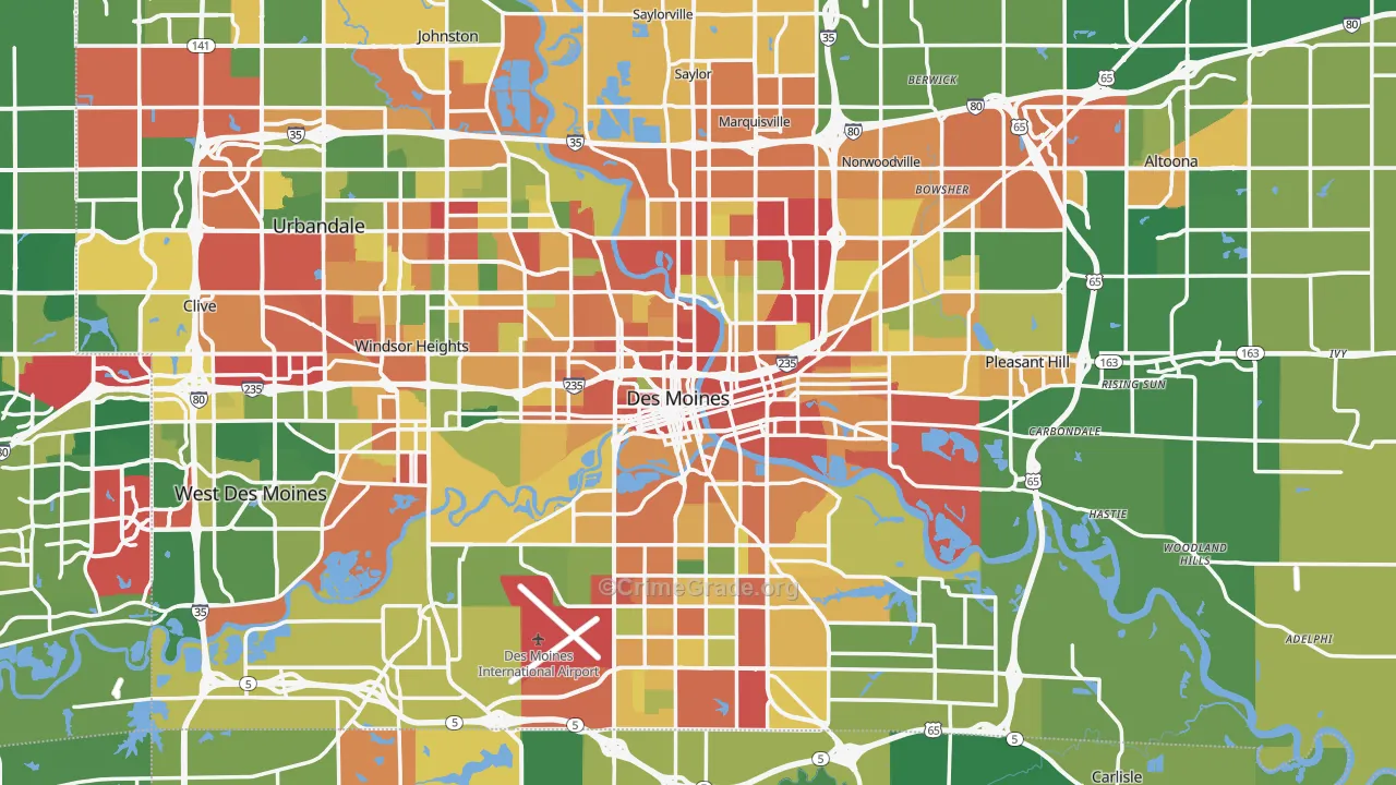 Des Moines, IA Map of Theft Rates