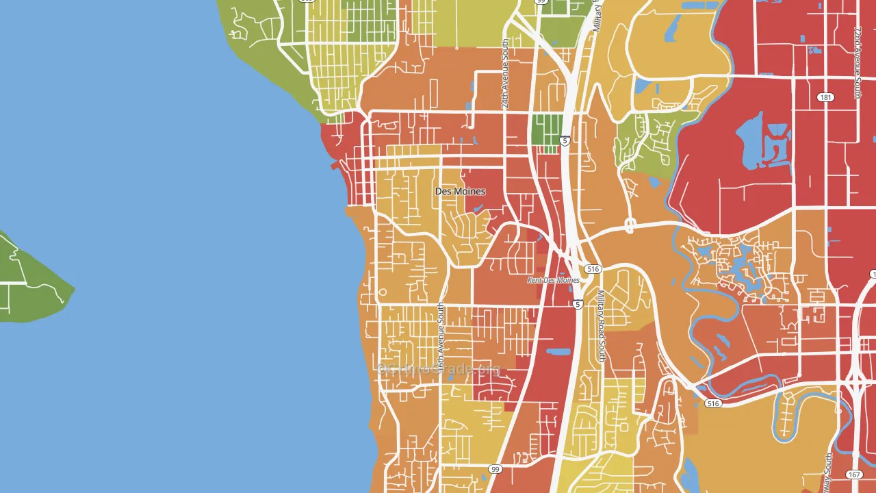 Des Moines, WA Map of Theft Rates