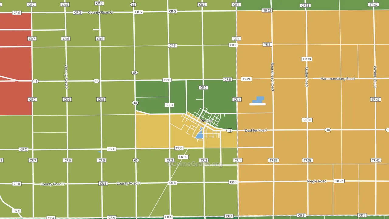 Deshler, OH Map of Theft Rates