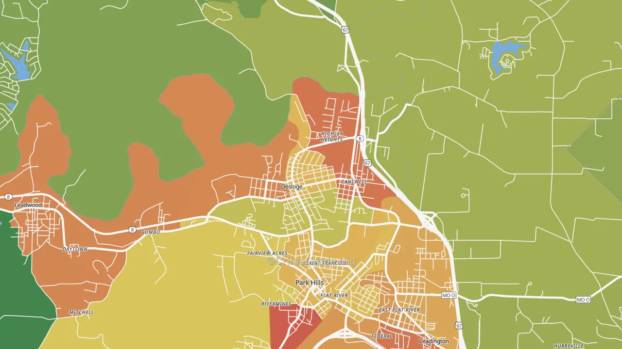 Desloge, MO Map of Theft Rates