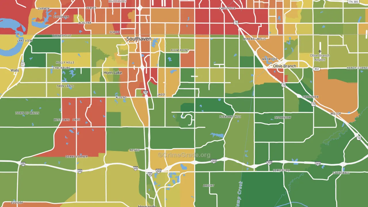 DeSoto County, MS Map of Theft Rates