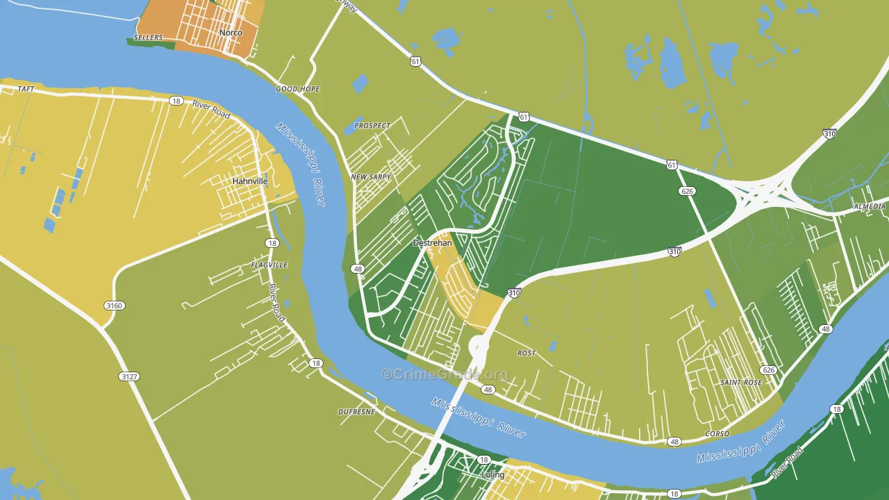 Destrehan, LA Map of Theft Rates