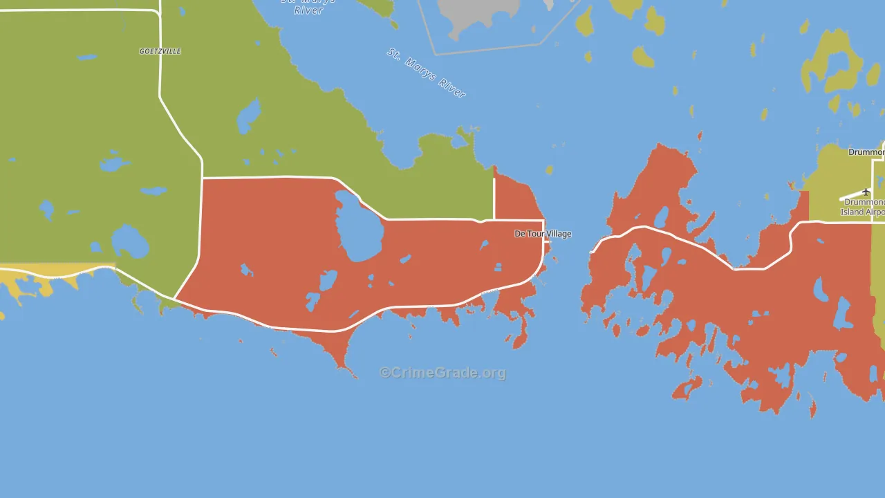 DeTour Village, MI Map of Theft Rates