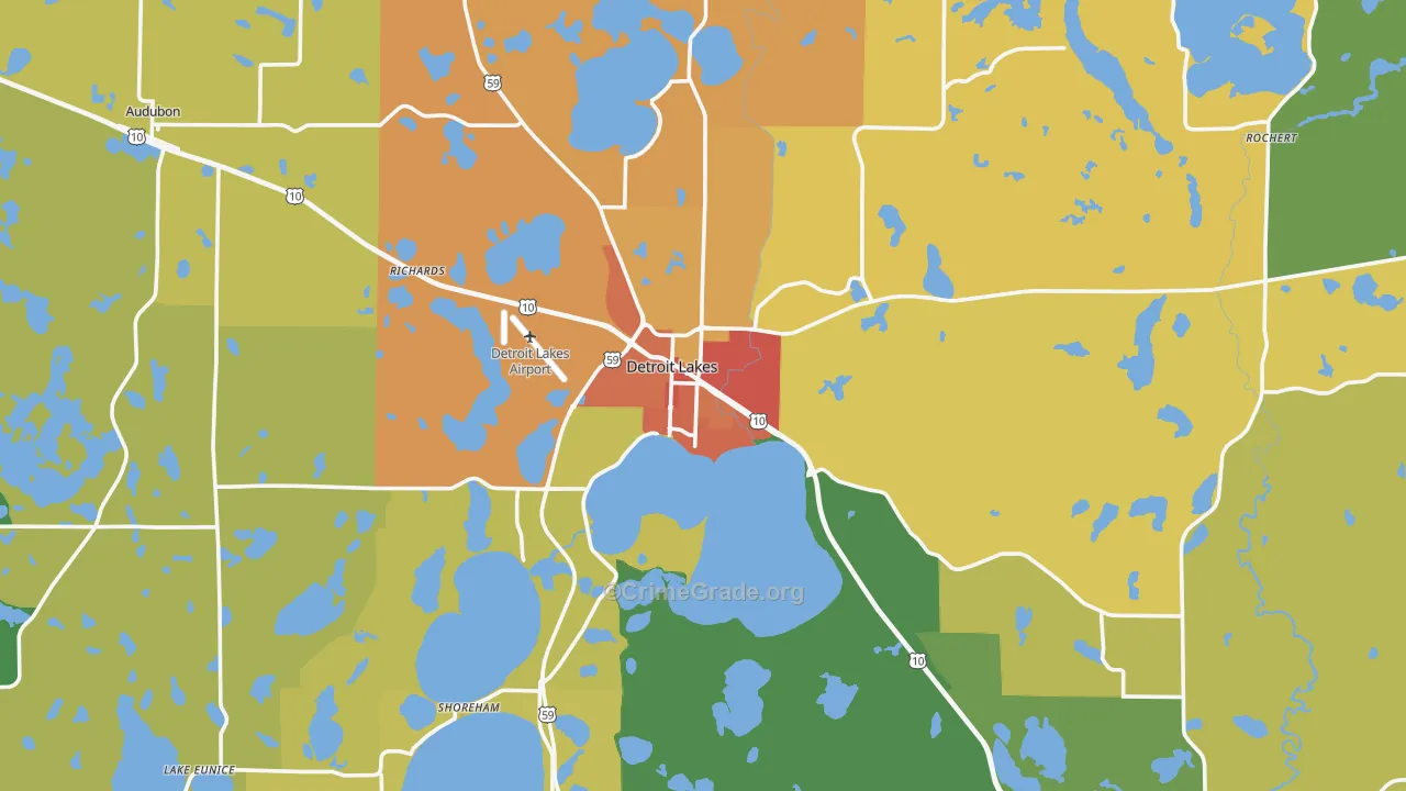 Detroit Lakes, MN Map of Theft Rates