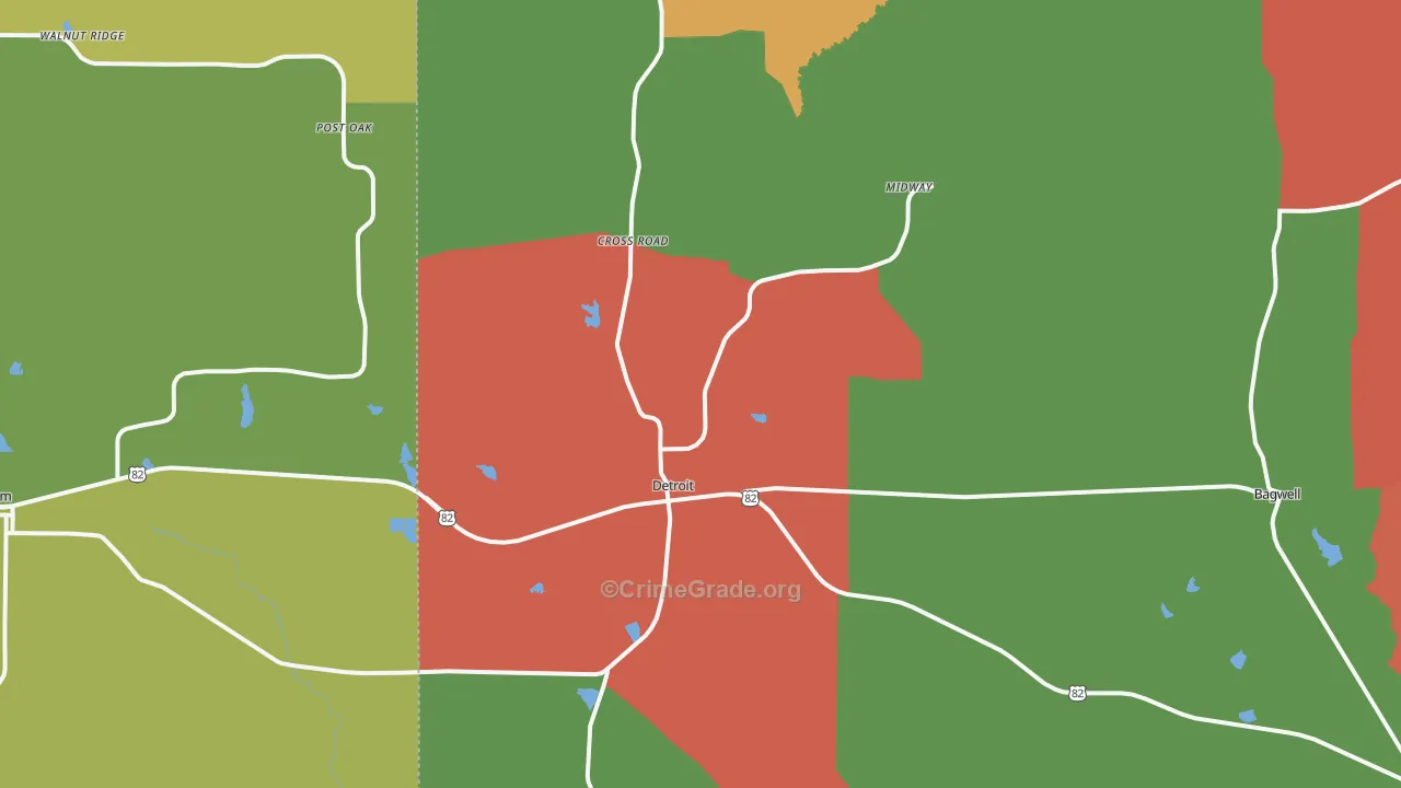 Detroit, TX Map of Theft Rates