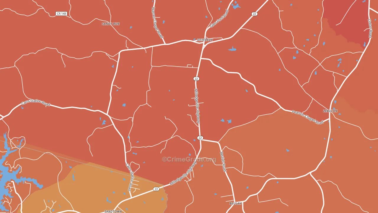 Devereux, GA Map of Theft Rates