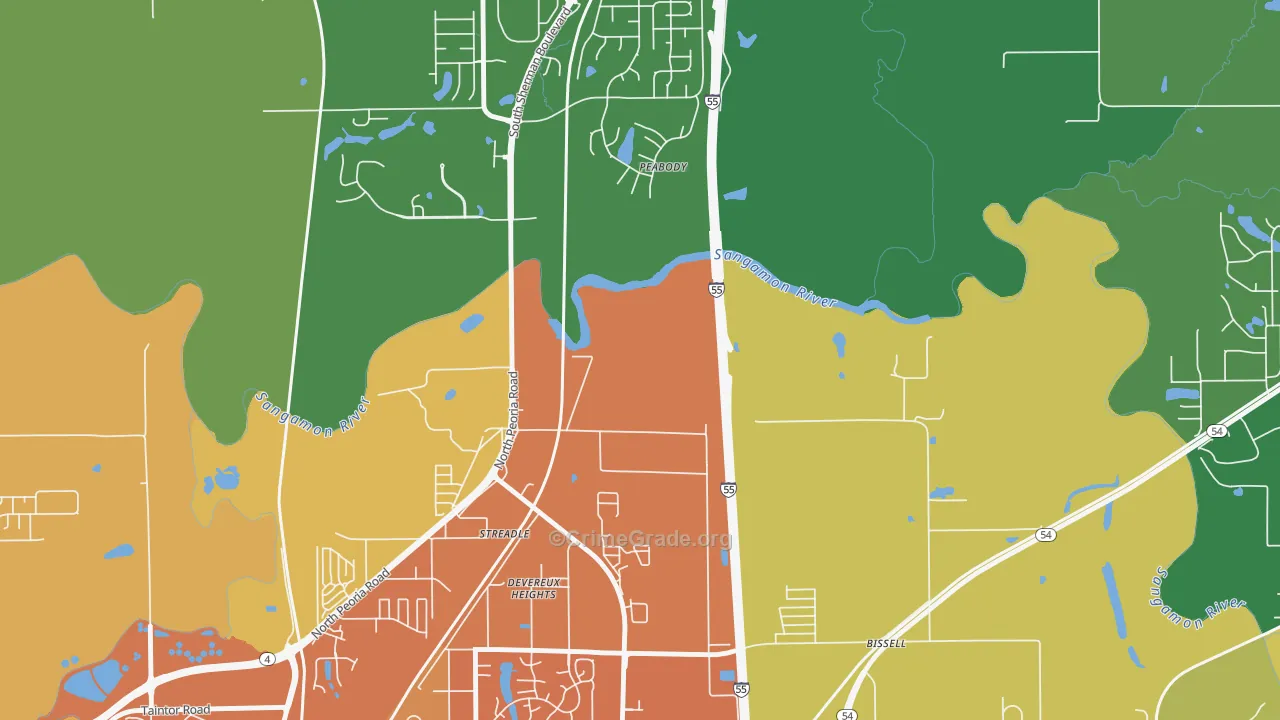 Devereux Heights, IL Map of Theft Rates