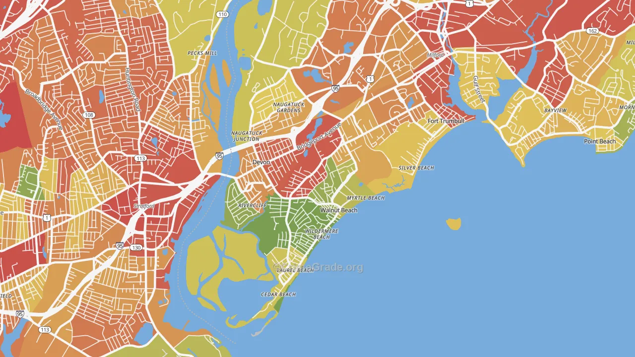 Devon-Walnut Beach, Milford, CT Map of Theft Rates