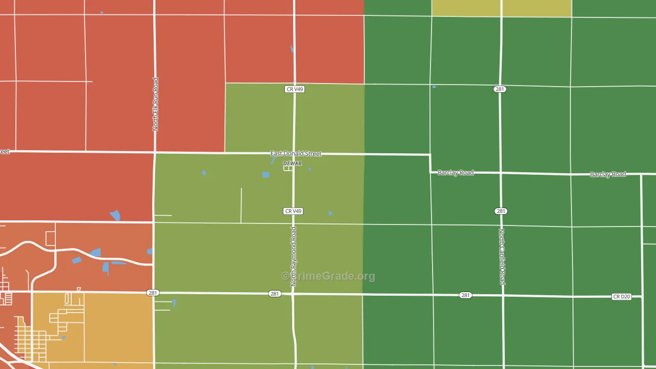 Dewar, IA Map of Theft Rates
