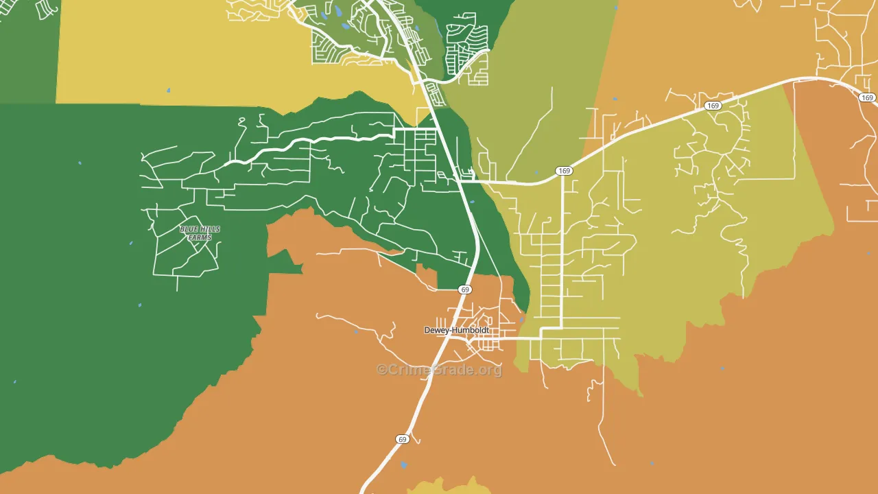Dewey-Humboldt, AZ Map of Theft Rates