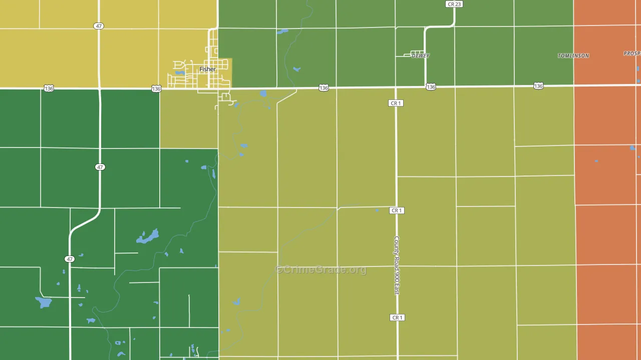 Dewey, IL Map of Theft Rates