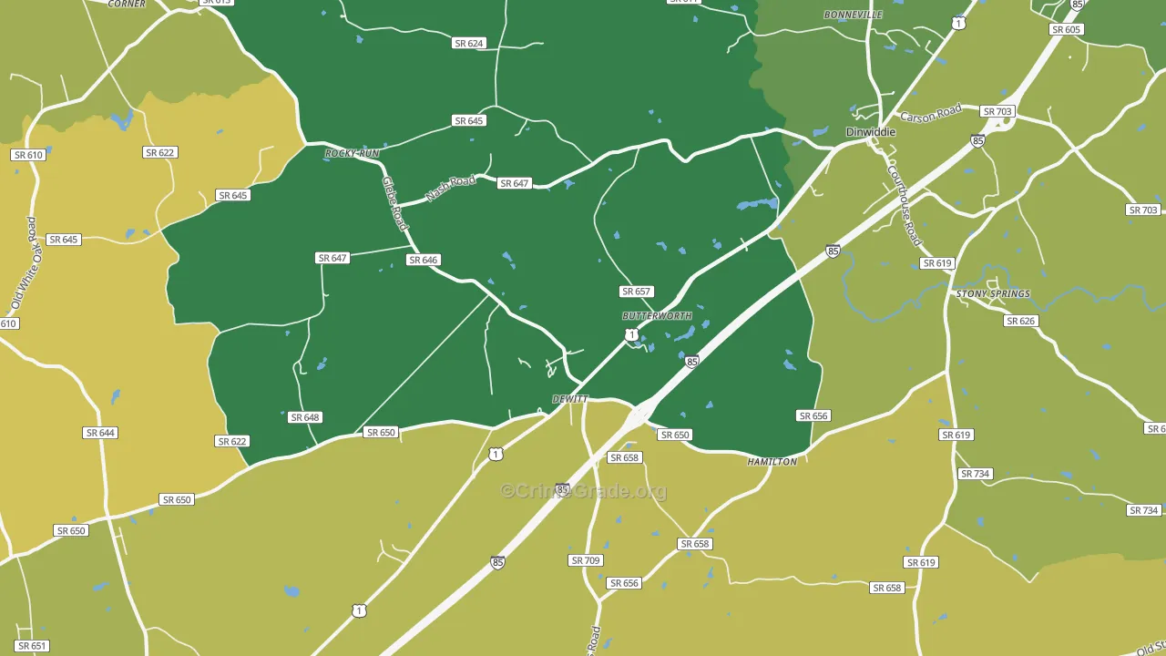 Dewitt, VA Map of Theft Rates