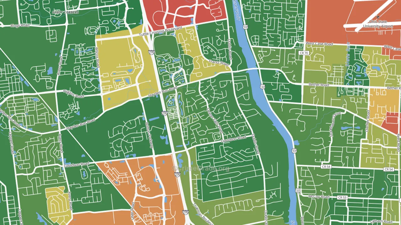 Dexter Falls, Columbus, OH Map of Theft Rates
