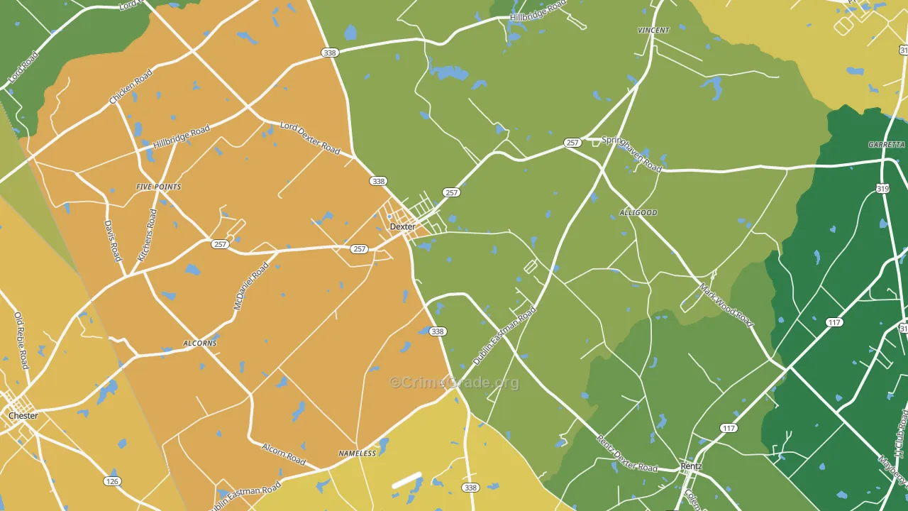 Dexter, GA Map of Theft Rates