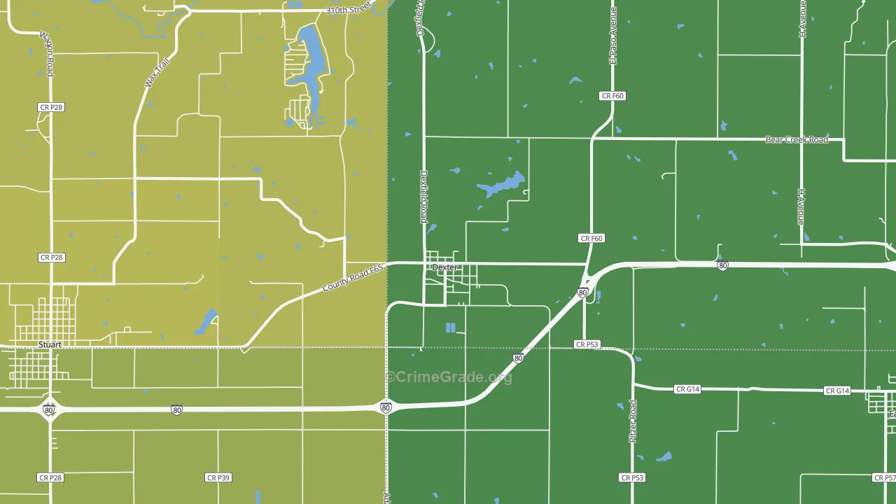 Dexter, IA Map of Theft Rates