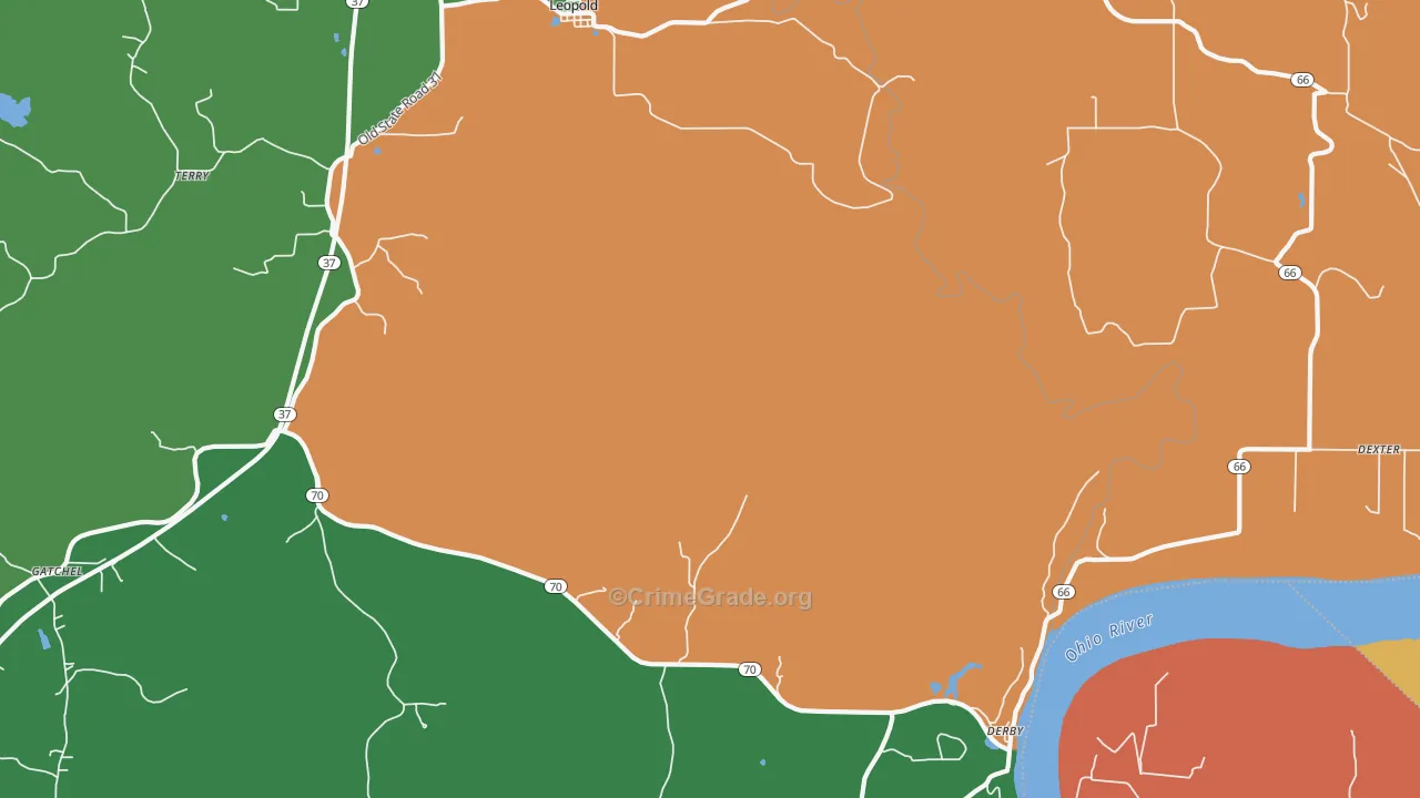 Dexter, IN Map of Theft Rates