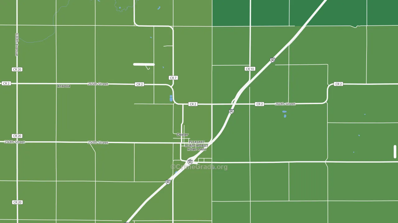 Dexter, MN Map of Theft Rates