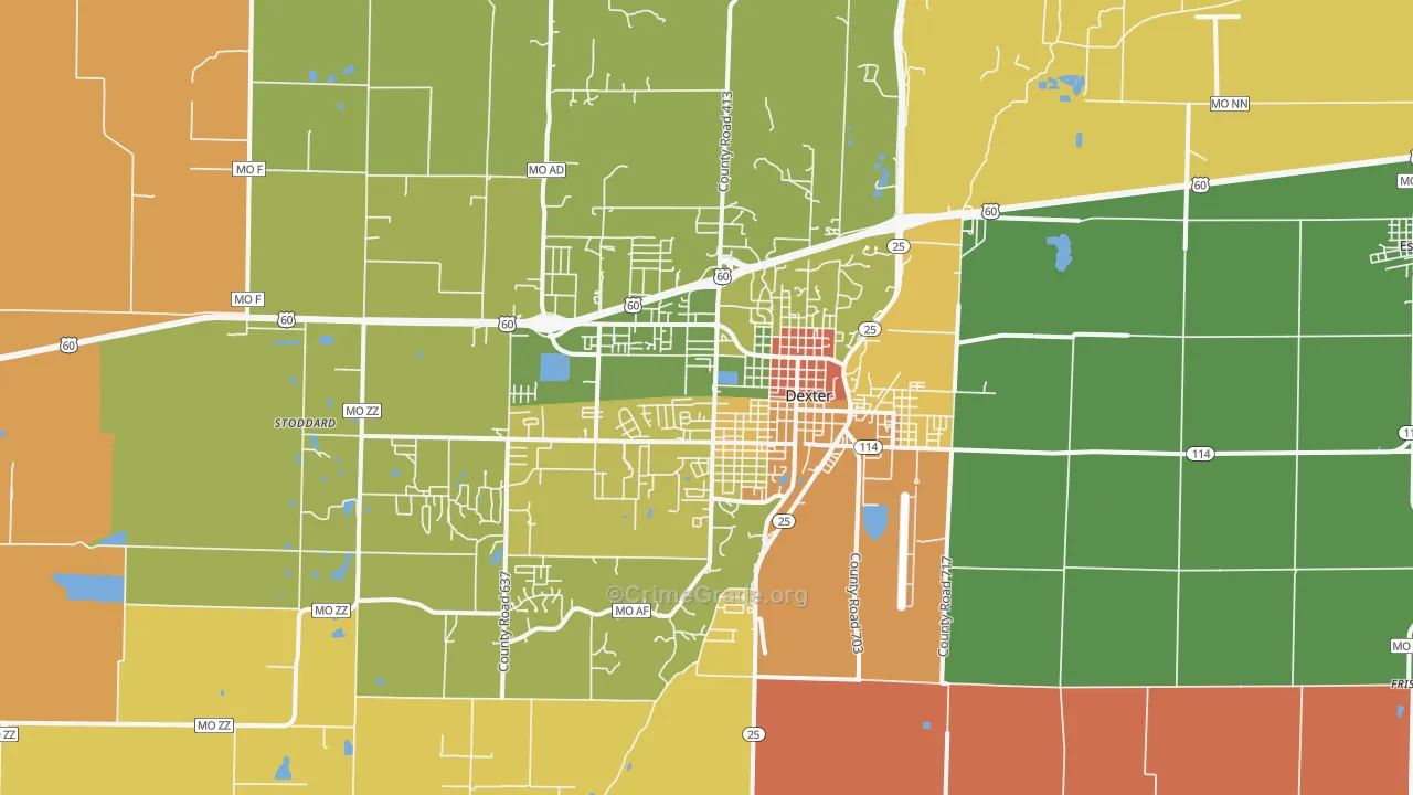 Dexter, MO Map of Theft Rates