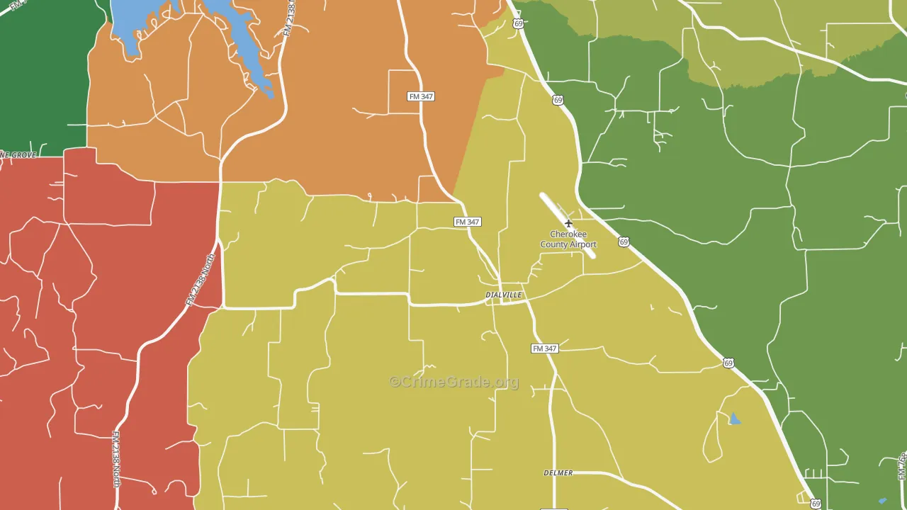 Dialville, TX Map of Theft Rates