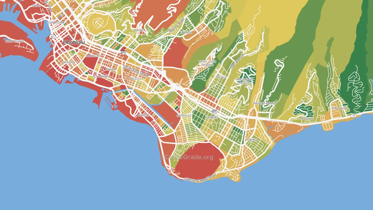 Diamond Head-Kapahulu-St Louis, Honolulu, HI Map of Theft Rates