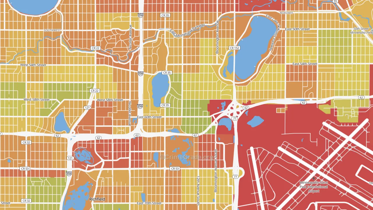 Diamond Lake, Minneapolis, MN Map of Theft Rates