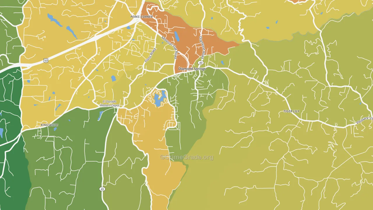 Diamond Springs, CA Map of Theft Rates