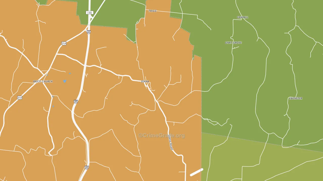 Diana, TN Map of Theft Rates