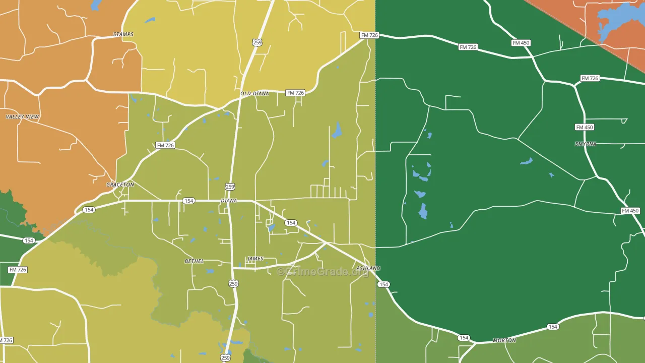 Diana, TX Map of Theft Rates