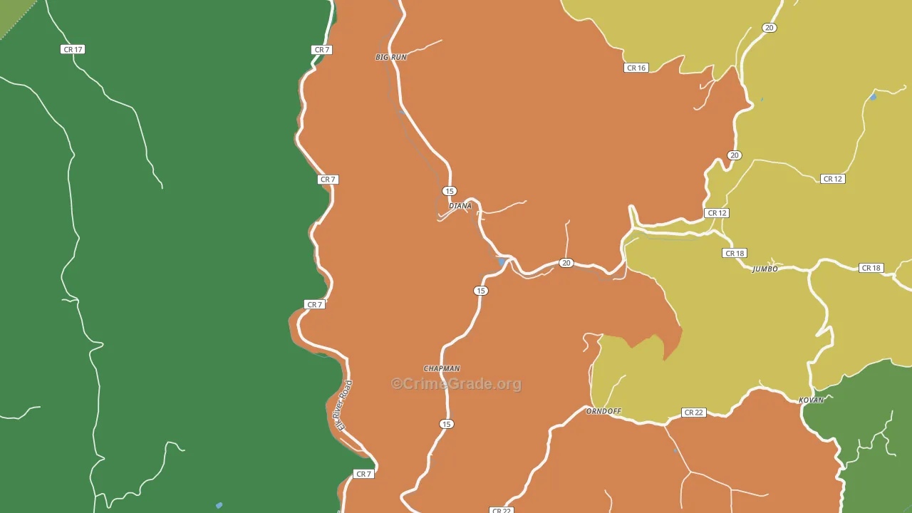 Diana, WV Map of Theft Rates