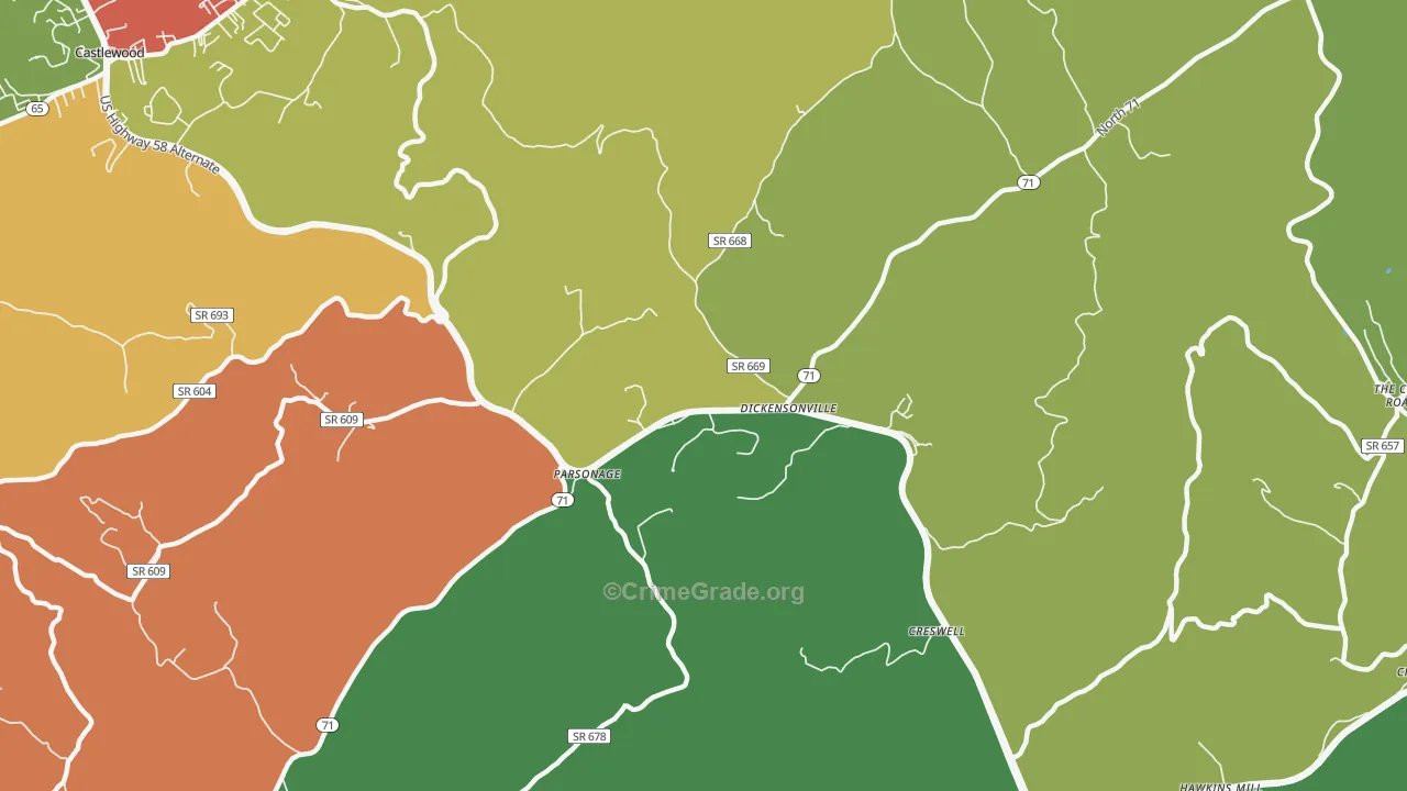 Dickensonville, VA Map of Theft Rates