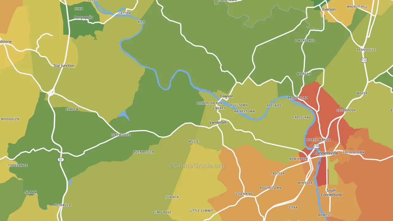 Dickerson Run, PA Map of Theft Rates