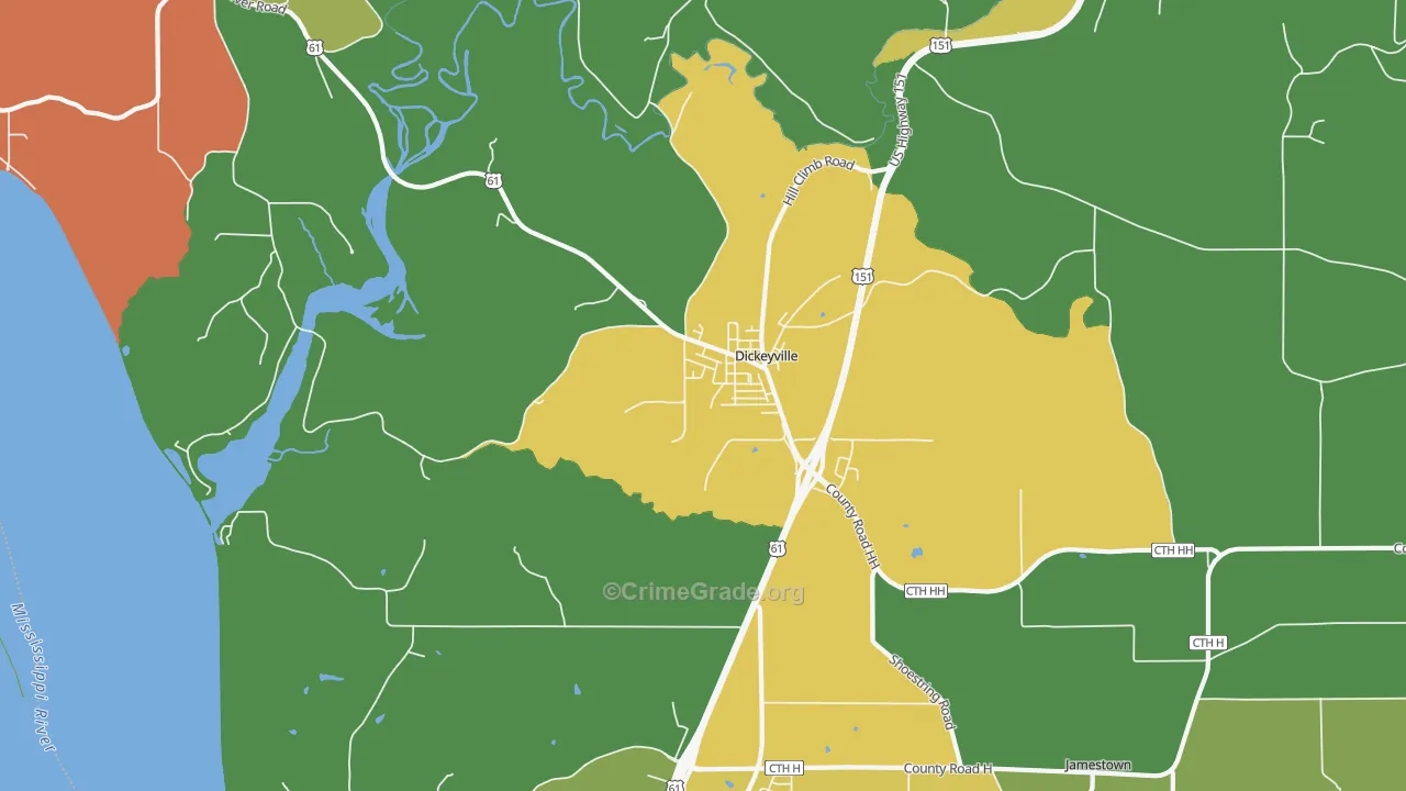Dickeyville, WI Map of Theft Rates
