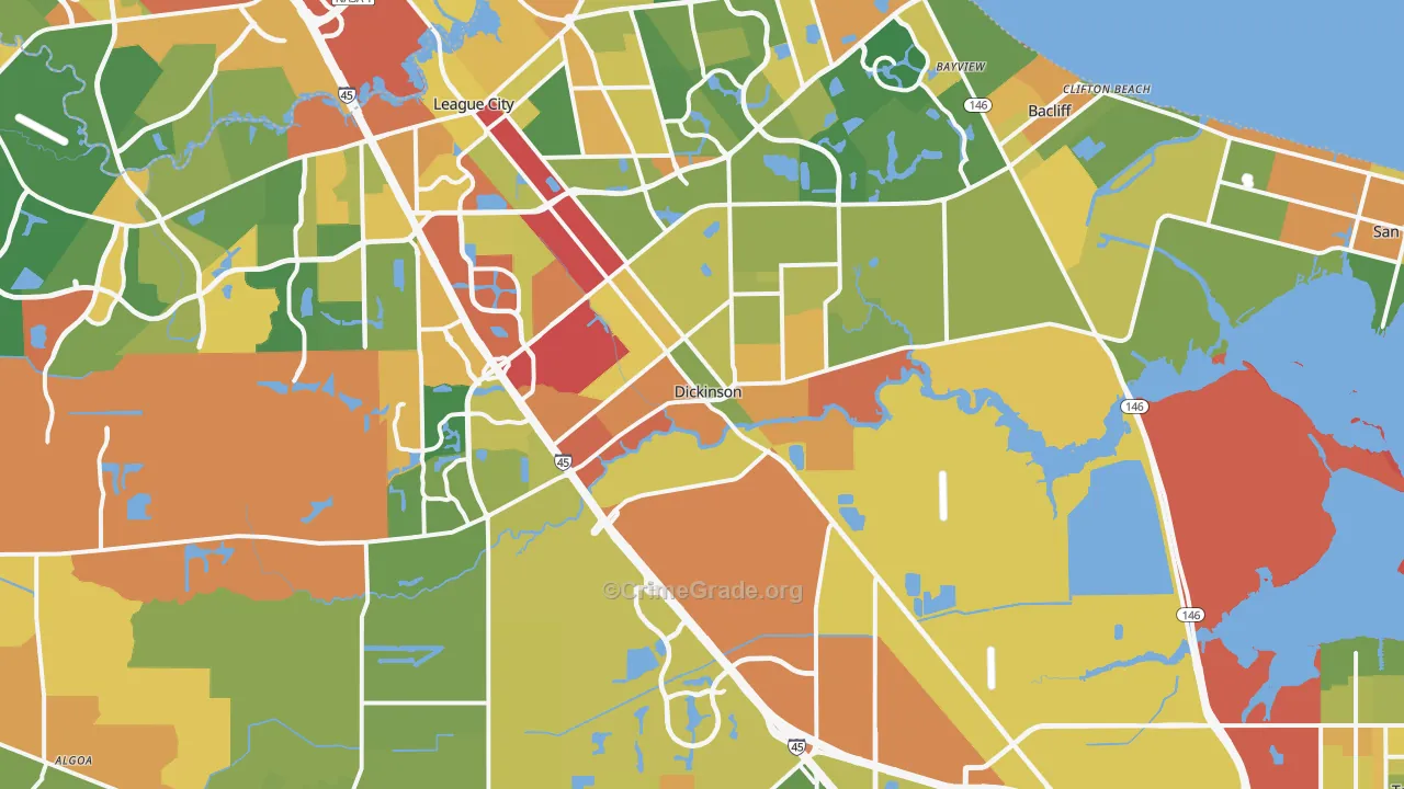 Dickinson, TX Map of Theft Rates