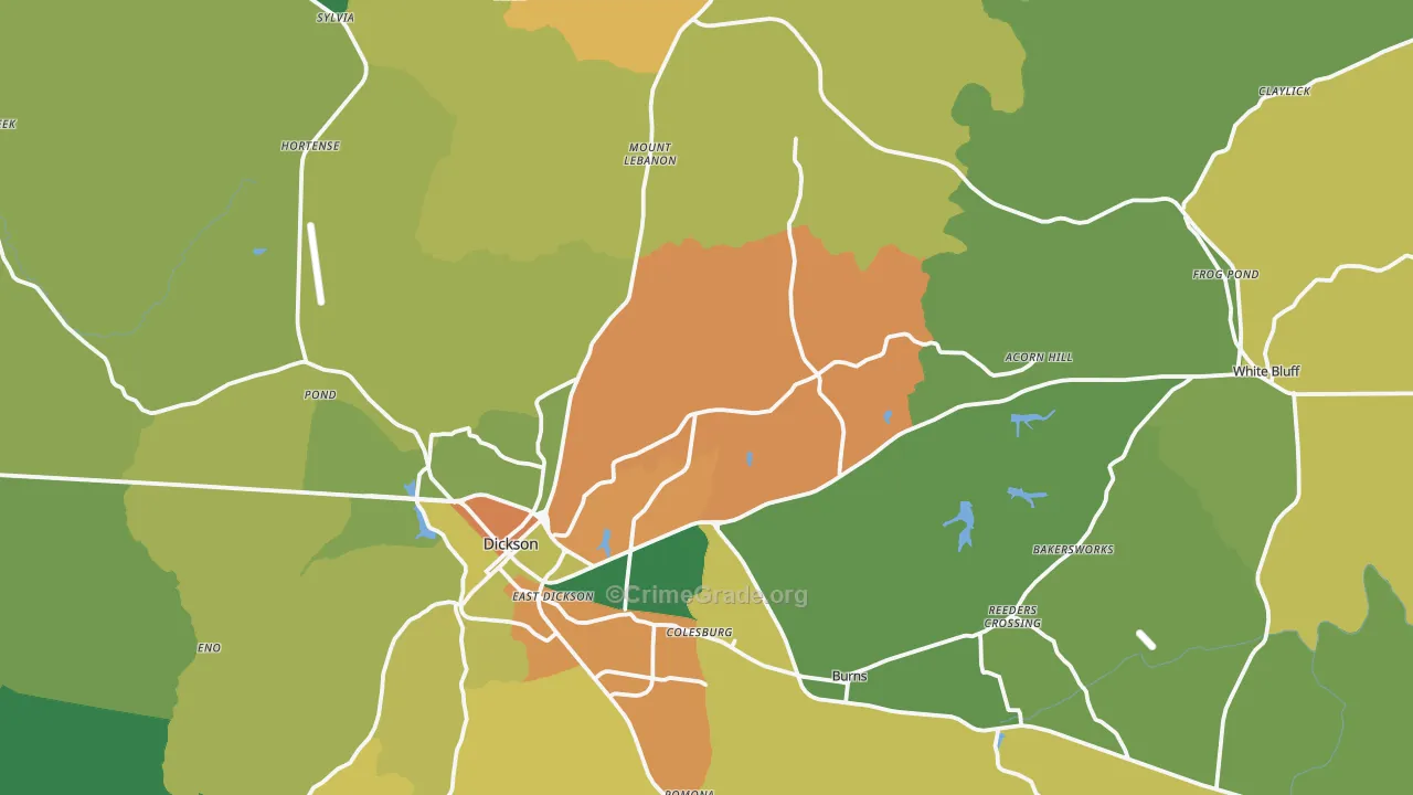 Dickson County, TN Map of Theft Rates