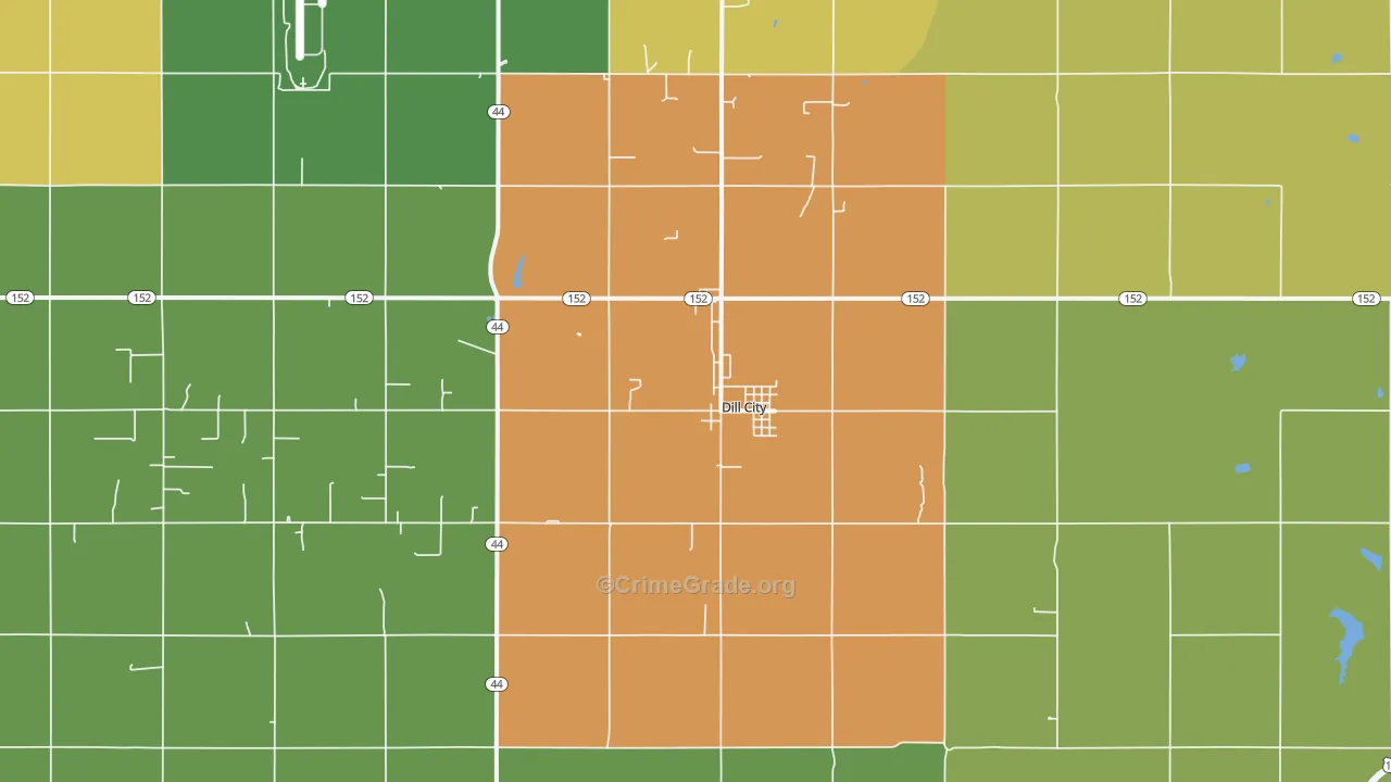Dill City, OK Map of Theft Rates